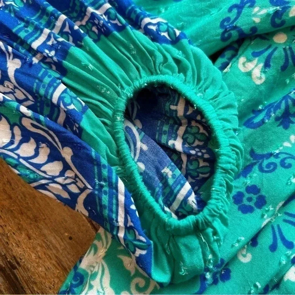 Flying tomato off shoulders Womens Medium Top Teal Blue Floral Elastic Waist - Picture 5 of 8